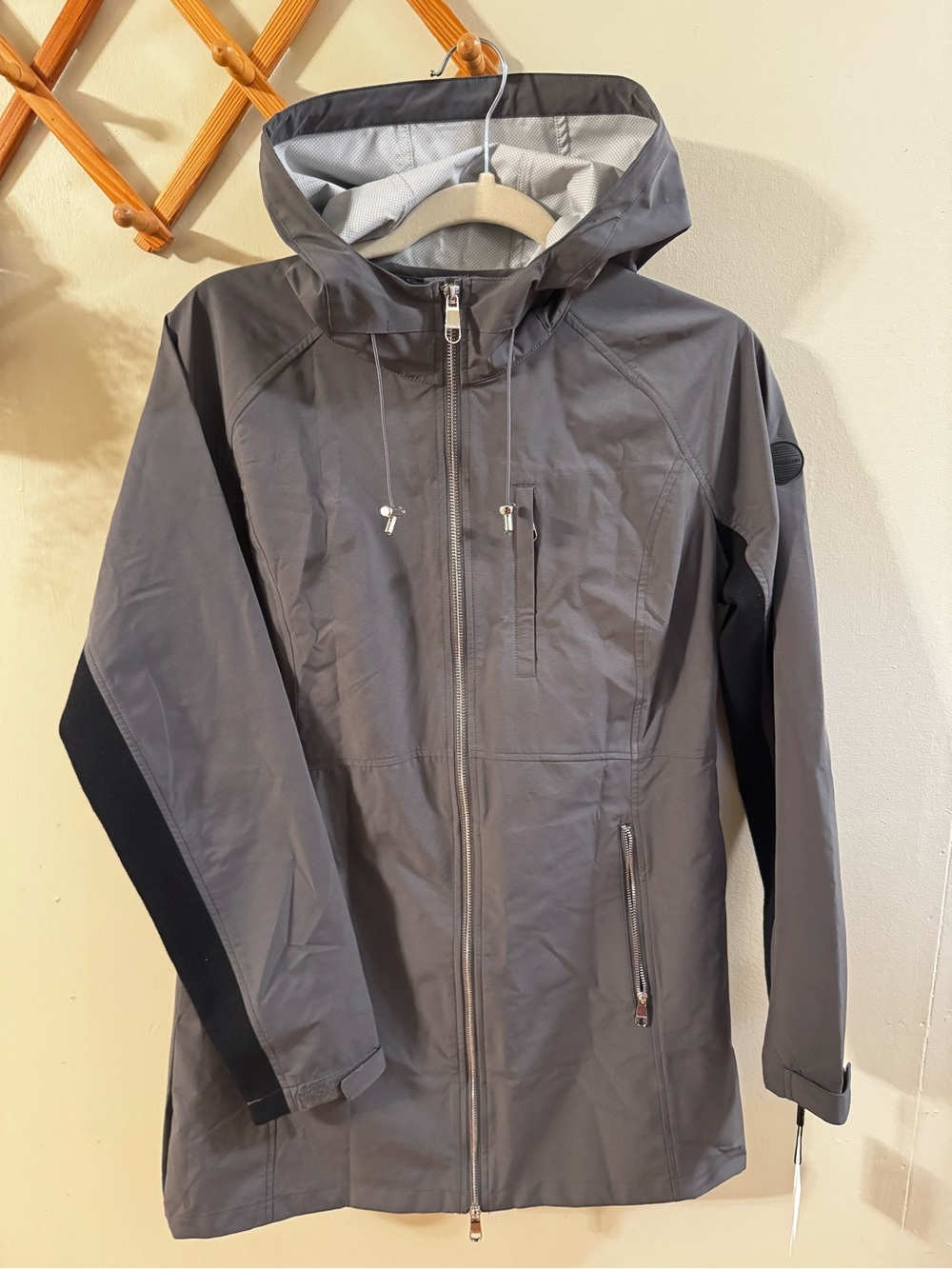 Calvin Klein Gray Hooded Zip-Front Rain Jacket